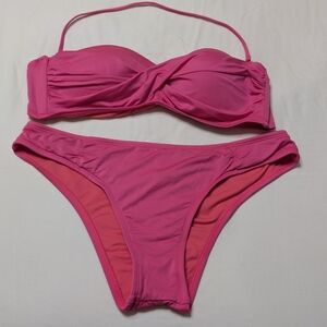 Mossimo. Hot Pink Twist Bandeau Bikini Set